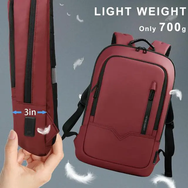 Alt view image 4 of 5 - hk Backpack for Men Business Slim Backpack with USB Charger Computer Lightweight Anti-theft Travel (Red, 15.6 Inch)