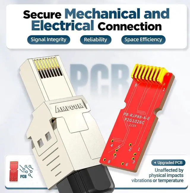 Alt view image 2 of 5 - AMPCOM STP CAT7 RJ45 Connector, Zinc Alloy, Tool-Free, 10Gbps, Enterprise, Industrial Grade RJ45 Connector 12-Pack