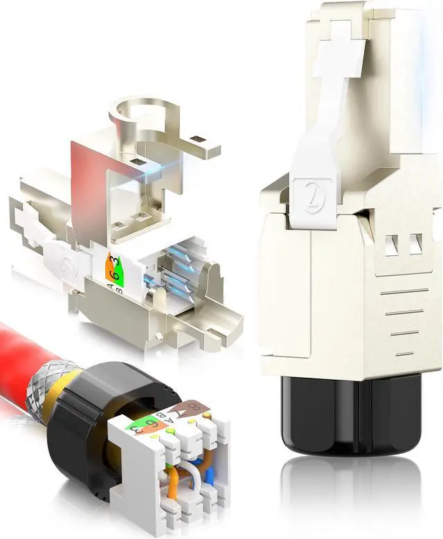 Main image of AMPCOM STP CAT7 RJ45 Connector, Zinc Alloy, Tool-Free, 10Gbps, Enterprise, Industrial Grade RJ45 Connector 12-Pack