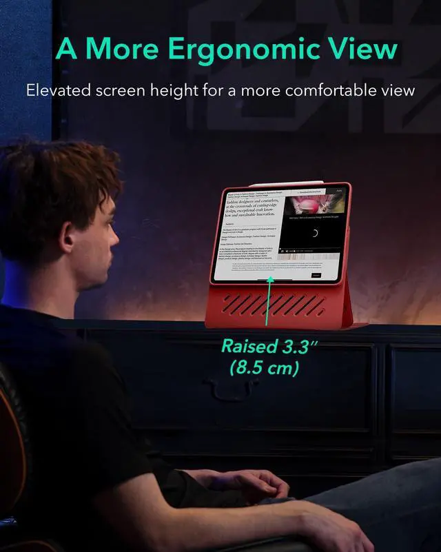Alt view image 5 of 5 - ESR for iPad Pro 12.9 Case (6th/5th Generation, 2022/2021), Removable Magnetic Cover, Adjustable Portrait/Landscape Stand with Raised Display View, 9 Standing Angles, Shift Series, Red