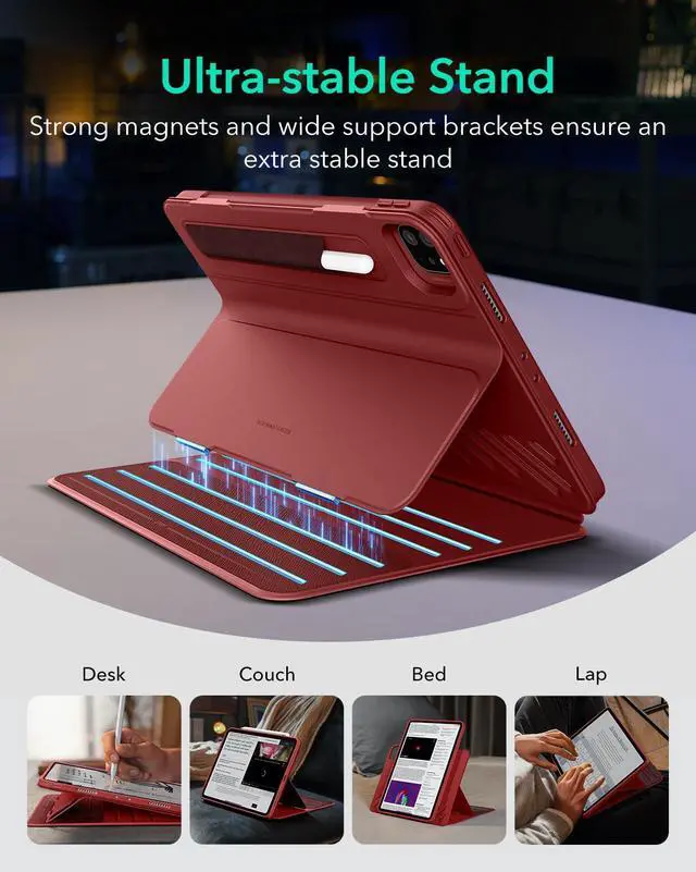 Alt view image 4 of 5 - ESR for iPad Pro 12.9 Case (6th/5th Generation, 2022/2021), Removable Magnetic Cover, Adjustable Portrait/Landscape Stand with Raised Display View, 9 Standing Angles, Shift Series, Red