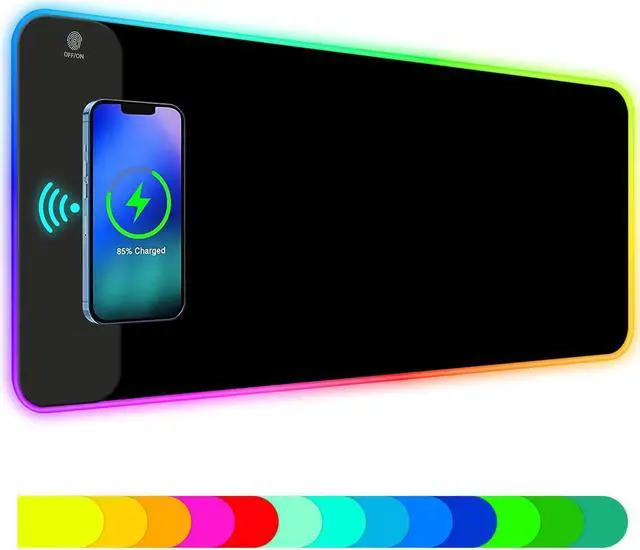 Main image of ToLuLu RGB Gaming Wireless Charging Mouse Pad, 5/7.5/10/15W 10 Light Modes LED Mouse Pad Computer Keyboard Mat Mousepad, 800x300x4MM Extended Large Desk Mat for Gaming, MacBook, Laptop, PC, Black