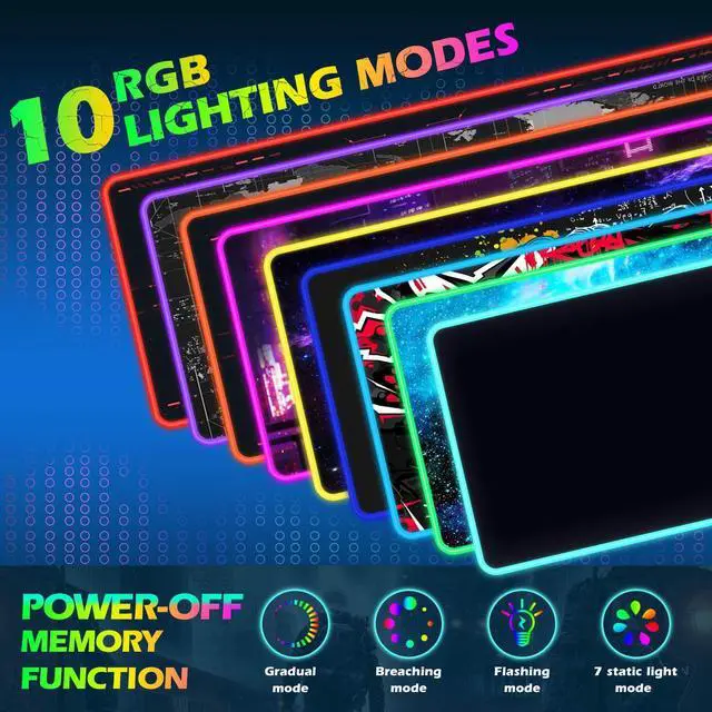 Alt view image 3 of 5 - ToLuLu RGB Gaming Wireless Charging Mouse Pad, 5/7.5/10/15W 10 Light Modes LED Mouse Pad Computer Keyboard Mat Mousepad, 800x300x4MM Extended Large Desk Mat for Gaming, MacBook, Laptop, PC, Black