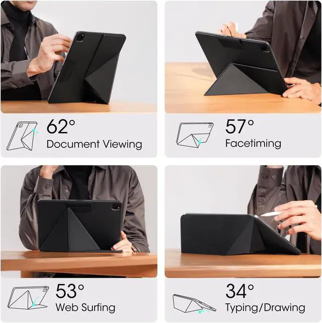 Alt view image 3 of 5 - PITAKA iPad Pro 11 Inch Case, Compatible with iPad Air M3/M2 11 Inch (4-7th Gen) & 2022/2021/2020/2018 iPad Pro 11 (1-4th Gen), Portrait/Landscape Magnetic Case with 4 Standing Angles - Black