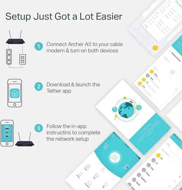 Alt view image 4 of 5 - TP-Link AC1200 WiFi Router (Archer A5) - Dual Band Wireless Internet Router, 4 x 10/100 Mbps Fast Ethernet Ports, Supports Guest WiFi, Access Point Mode, IPv6 and Parental Controls