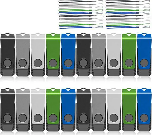 Main image of AGECASH 8GB USB Memory Stick Thumb Drive USB 2.0 Flash Drive Bulk 20 Pack FAT32 USB Flash Drive 8GB Zip Drive USB Key with 20 Lanyard Jump Drive Multipack (5 Color: Black White Green Blue Gray)