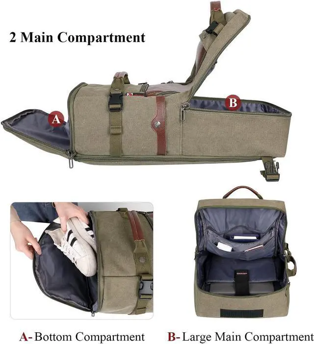Alt view image 5 of 5 - WITZMAN Travel Backpack for Men Women Carry on Luggage Backpack Canvas Rucksack Duffel bag with Shoe Compartment(A2021 Light green)