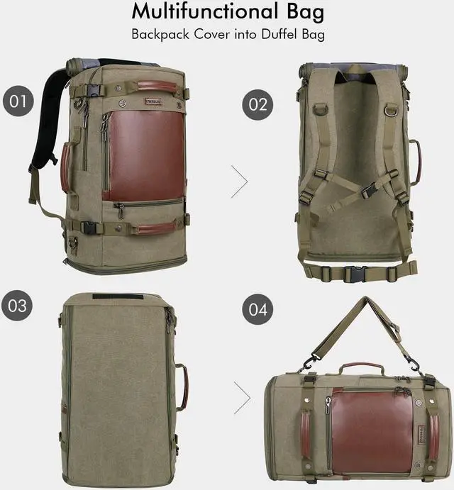 Alt view image 4 of 5 - WITZMAN Travel Backpack for Men Women Carry on Luggage Backpack Canvas Rucksack Duffel bag with Shoe Compartment(A2021 Light green)