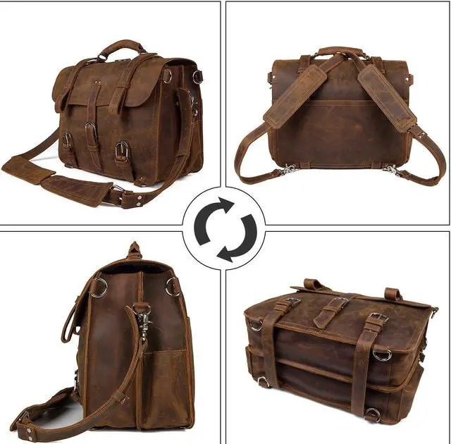 Alt view image 2 of 4 - Augus Leather Messenger Bag for Men Briefcase Travel Backpack Shoulder Bag Fit 17'' Laptop