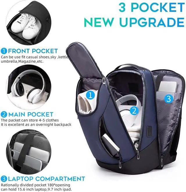 Alt view image 2 of 5 - BANGE Business Smart Backpack Waterproof fit 15.6 Inch Laptop Backpack with USB Charging Port,Travel Durable Backpack