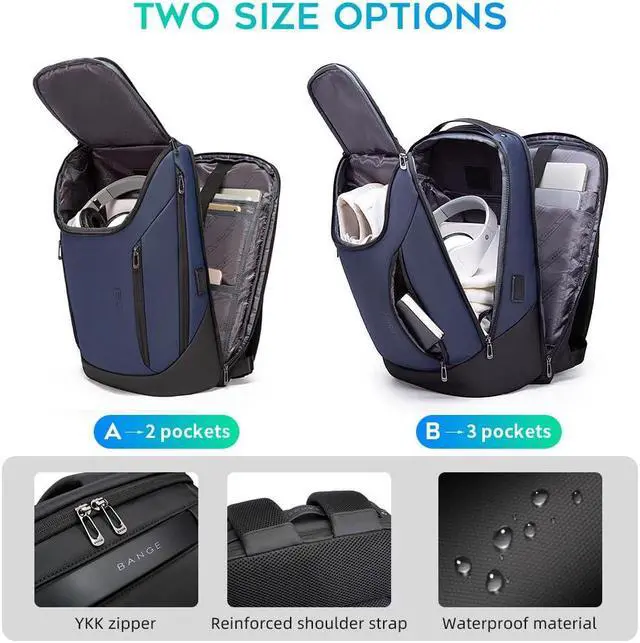 Alt view image 3 of 5 - BANGE Business Smart Backpack Waterproof fit 15.6 Inch Laptop Backpack with USB Charging Port,Travel Durable Backpack