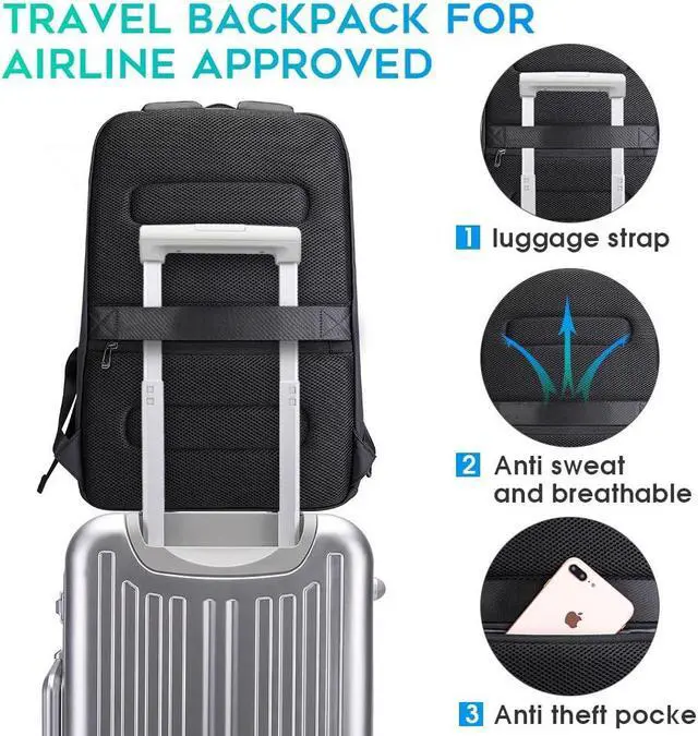 Alt view image 4 of 5 - BANGE Business Smart Backpack Waterproof fit 15.6 Inch Laptop Backpack with USB Charging Port,Travel Durable Backpack