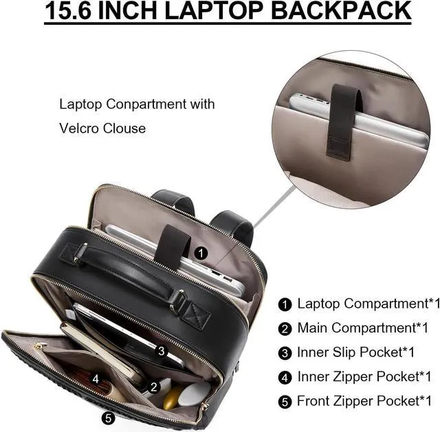 Alt view image 2 of 5 - BOSTANTEN Leather Backpack 15.6 inch Laptop Bag Travel Casual Computer Backpack College Business Work Shoulder Bags with Trolley Sleeve for Women Men Black