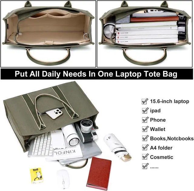 Alt view image 3 of 5 - Laptop Tote Bag for Women Work 15.6 inch Canvas Shoulder Bags Computer Messenger Purse Teacher Handbag Office Briefcase