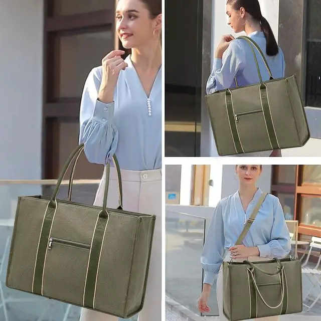 Alt view image 2 of 5 - Laptop Tote Bag for Women Work 15.6 inch Canvas Shoulder Bags Computer Messenger Purse Teacher Handbag Office Briefcase