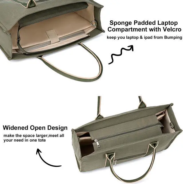 Alt view image 4 of 5 - Laptop Tote Bag for Women Work 15.6 inch Canvas Shoulder Bags Computer Messenger Purse Teacher Handbag Office Briefcase