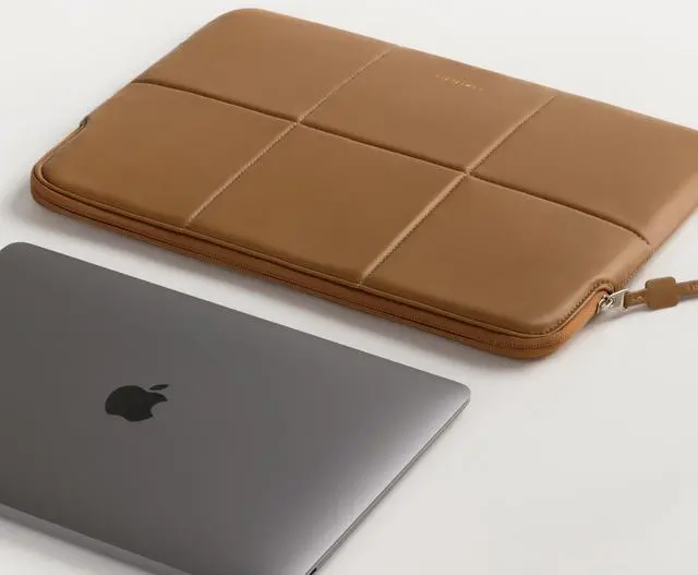 Alt view image 4 of 5 - Comfyable Slim Laptop Sleeve 13 Inch 14 Inch Compatible for MacBook Air 13" M4 2025, MacBook Pro 14" 2024, Quilted Faux Leather Laptop Carrying Case, Brown