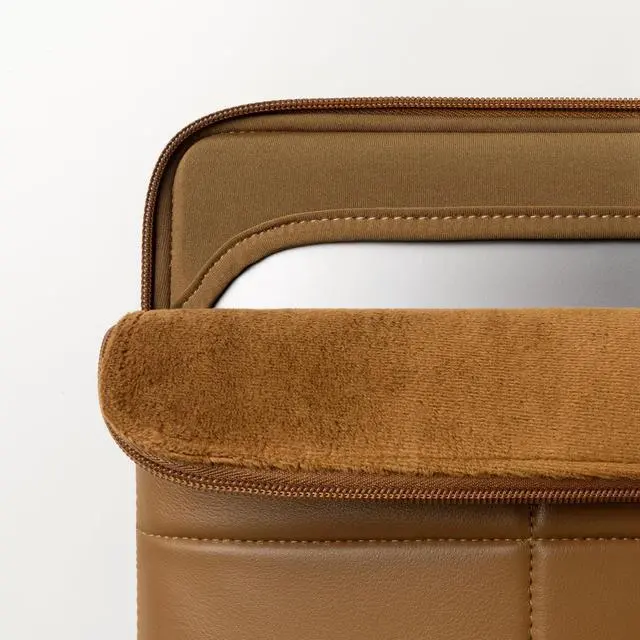 Alt view image 2 of 5 - Comfyable Slim Laptop Sleeve 13 Inch 14 Inch Compatible for MacBook Air 13" M4 2025, MacBook Pro 14" 2024, Quilted Faux Leather Laptop Carrying Case, Brown