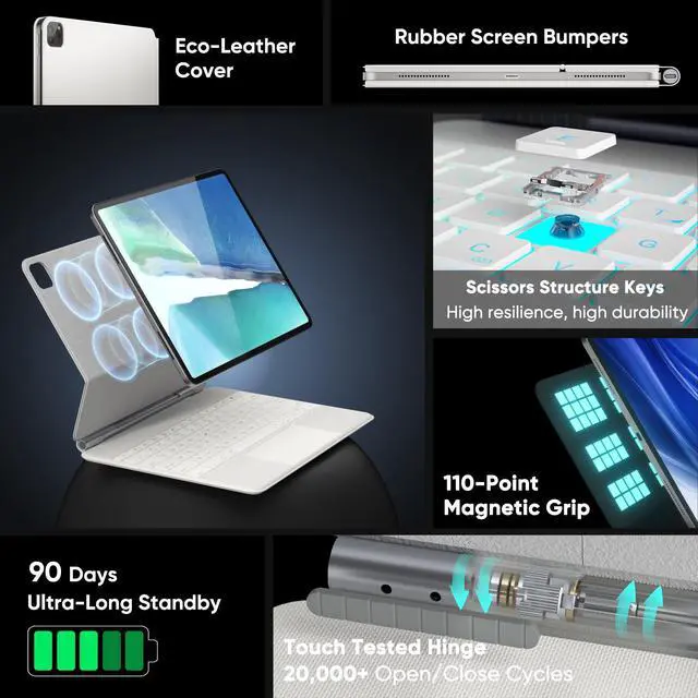 Alt view image 3 of 5 - doqo Keyboard case for iPad Air 13 (M2) 2024/(M3) 2025 and iPad Pro 12.9(6th,5th,4th,3rd Gen),Magic Keyboard case with Multi-Trackpad for iPad Air 13,Pro 12.9 2018~2022 Slim 7 Color Backlit White