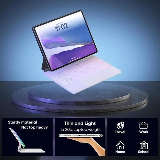 Alt view image 4 of 5 - doqo Keyboard case for iPad Air 13 (M2) 2024/(M3) 2025 and iPad Pro 12.9(6th,5th,4th,3rd Gen),Magic Keyboard case with Multi-Trackpad for iPad Air 13,Pro 12.9 2018~2022 Slim 7 Color Backlit White