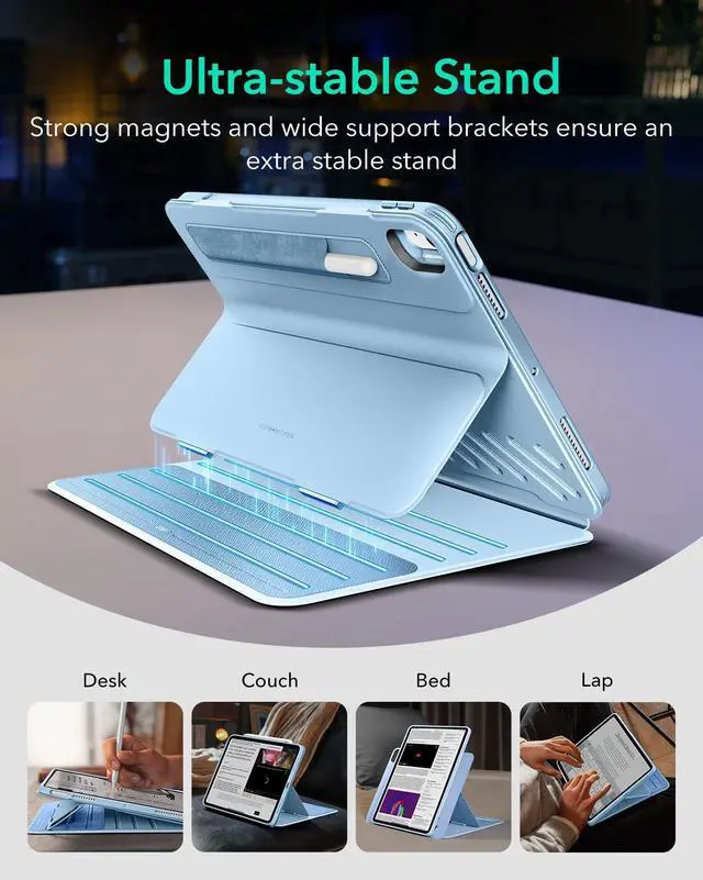 Alt view image 4 of 5 - ESR for iPad Air 11 Inch Case (2025) M3/M2, iPad Air 7th/6th/5th/4th Gen Case (2024/2022/2020) 10.9 Inch, Removable Magnetic Cover, Adjustable Portrait/Landscape Stand, 9 Standing Angles, Light Blue