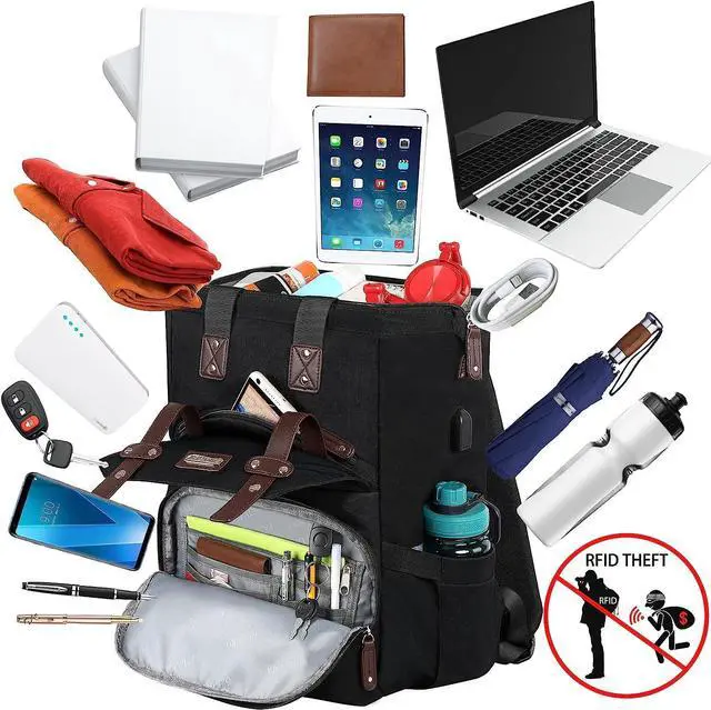 Alt view image 2 of 5 - FALANKO Laptop Backpack For Women, Work Doctor Teacher Nurse Wide Open College 15.6 Inch Laptops Backpack Purse with USB Charging Port, Travel Water Resistant RFID Computer Bag for Men Women Black