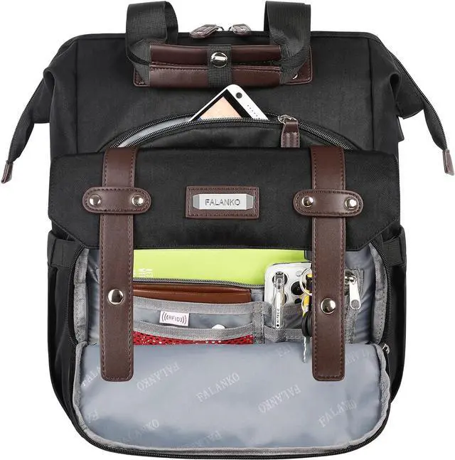 Alt view image 4 of 5 - FALANKO Laptop Backpack For Women, Work Doctor Teacher Nurse Wide Open College 15.6 Inch Laptops Backpack Purse with USB Charging Port, Travel Water Resistant RFID Computer Bag for Men Women Black