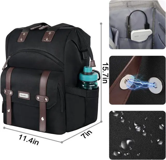 Alt view image 5 of 5 - FALANKO Laptop Backpack For Women, Work Doctor Teacher Nurse Wide Open College 15.6 Inch Laptops Backpack Purse with USB Charging Port, Travel Water Resistant RFID Computer Bag for Men Women Black