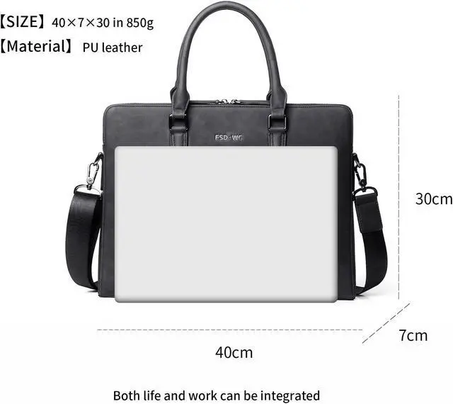 Alt view image 4 of 5 - FSD. WG Business Bag Leather Messenger Bag Water Resistant Business Travel Briefcase Handbag Briefcase for Men