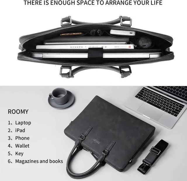 Alt view image 5 of 5 - FSD. WG Business Bag Leather Messenger Bag Water Resistant Business Travel Briefcase Handbag Briefcase for Men