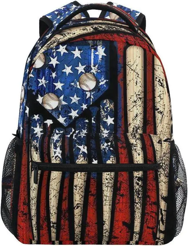Main image of Giwawa American Flag Baseball Print Backpack Patriotic USA School Bookbag for Boys Girls Computer Backpacks Book Bag Travel Hiking Camping Gym Daypack