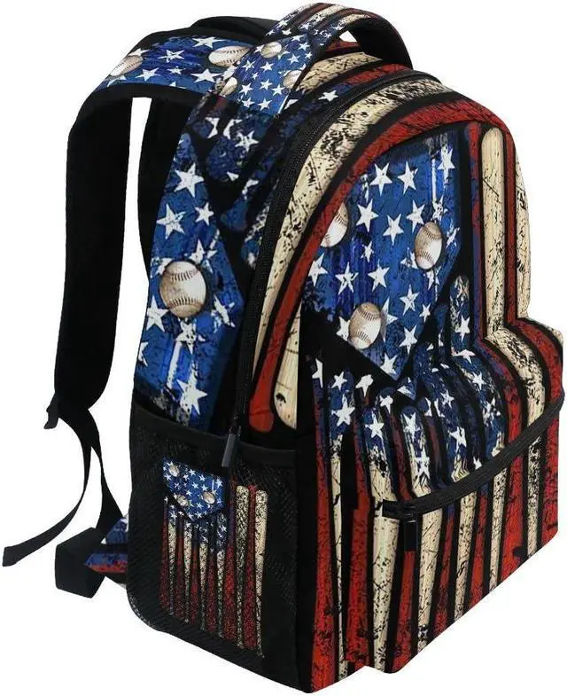 Alt view image 2 of 5 - Giwawa American Flag Baseball Print Backpack Patriotic USA School Bookbag for Boys Girls Computer Backpacks Book Bag Travel Hiking Camping Gym Daypack