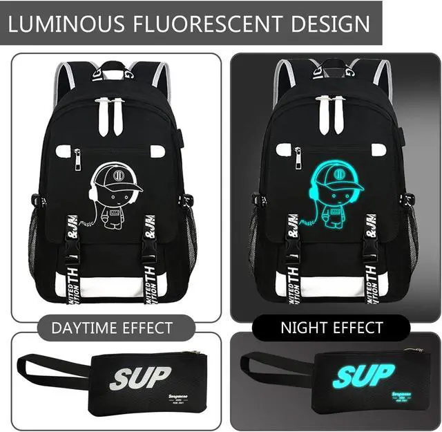 Alt view image 3 of 5 - boy girl backpack.Anime Luminous Backpack School Backpack with USB Charging Port for, Kids Backpack Boys Book Bag Teen Elementary.School.Student.Backpack.Travel.Backpack.Middle.School.Lapto.with.Set