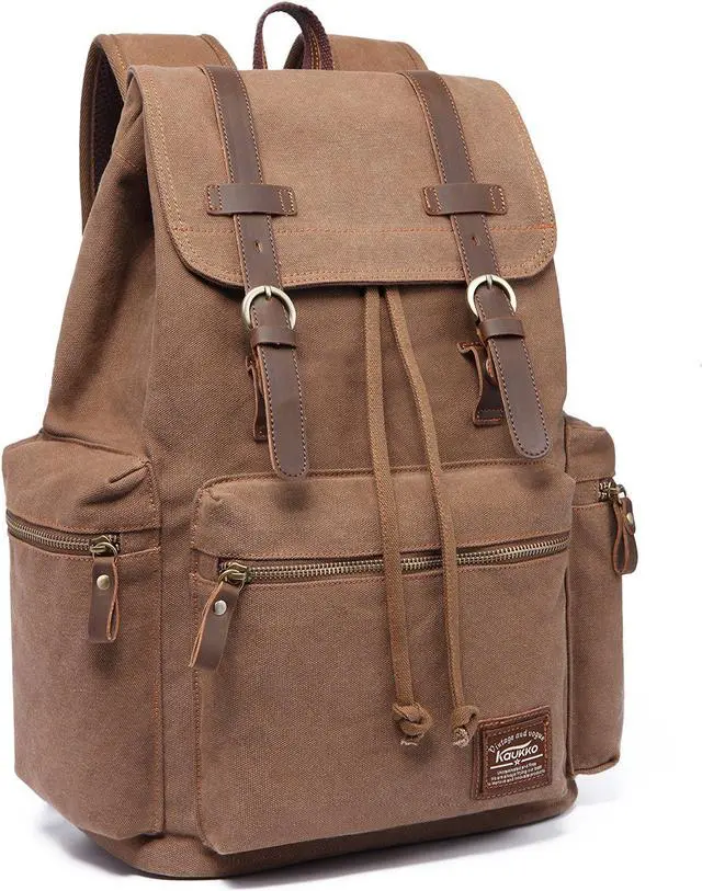 Alt view image 4 of 5 - KAUKKO Vintage Casual Canvas and Leather Rucksack Backpack 19L,KHAKI