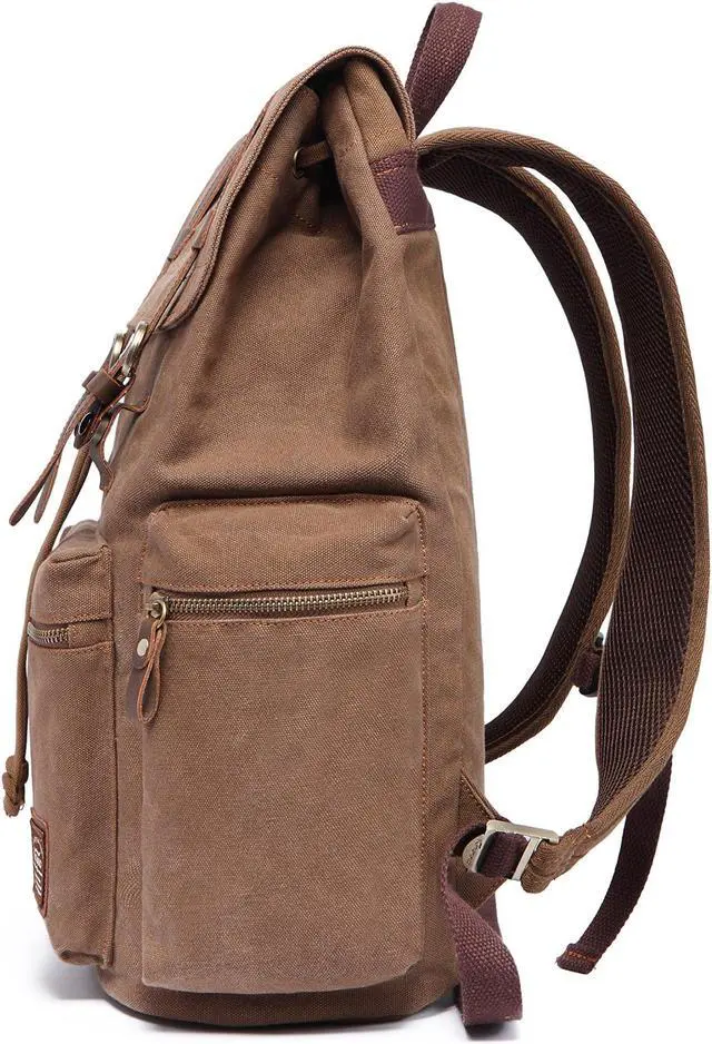 Alt view image 5 of 5 - KAUKKO Vintage Casual Canvas and Leather Rucksack Backpack 19L,KHAKI