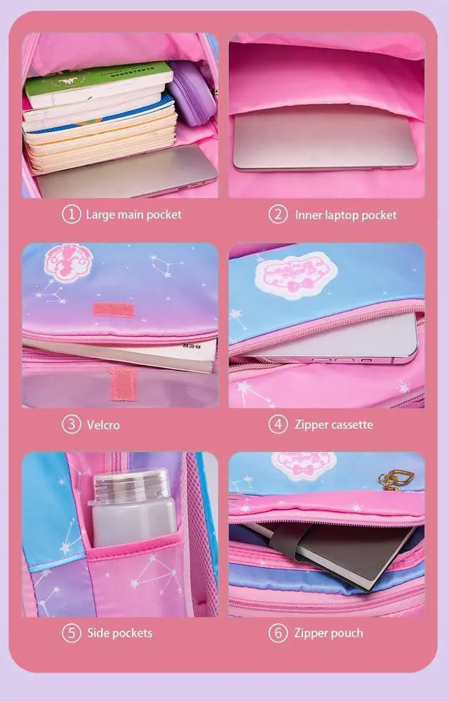 Alt view image 5 of 5 - 5Pcs Backpacks for Girls Purple Kids School Bag for Girls Laptop Bag Shoulders Bookbag for Students Teen Kids Daypacks Casual Travel Bag (Purple)