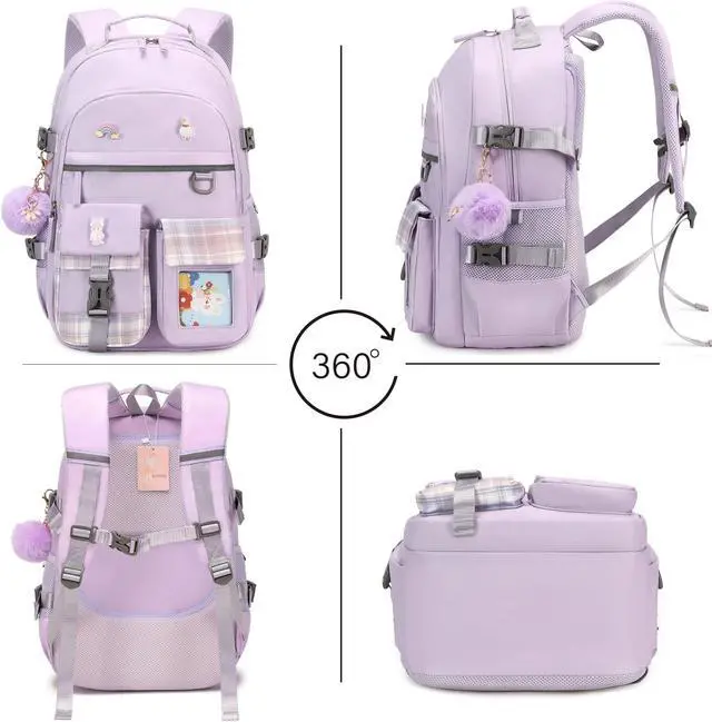 Alt view image 3 of 5 - KIDNUO Backpack for Girls, 15.6 Inch Laptop School Bag Kids Kindergarten Elementary College Backpacks Large Bookbags for Teen Girl Women Students Casual Travel Daypacks (Purple)