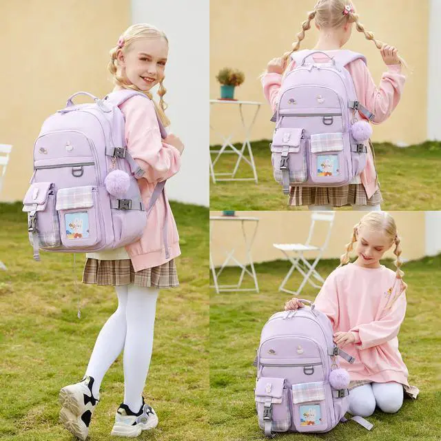 Alt view image 2 of 5 - KIDNUO Backpack for Girls, 15.6 Inch Laptop School Bag Kids Kindergarten Elementary College Backpacks Large Bookbags for Teen Girl Women Students Casual Travel Daypacks (Purple)