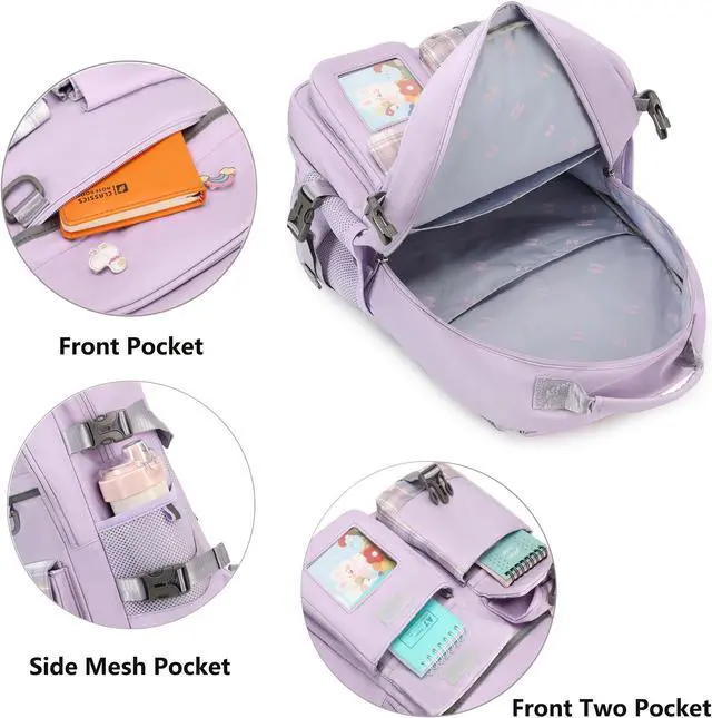Alt view image 5 of 5 - KIDNUO Backpack for Girls, 15.6 Inch Laptop School Bag Kids Kindergarten Elementary College Backpacks Large Bookbags for Teen Girl Women Students Casual Travel Daypacks (Purple)