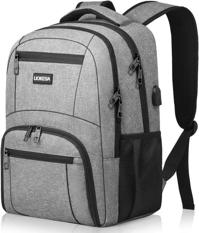 Main image of Liokesa Travel Backpack, Large Laptop Backpack with USB Charging Port, Anti Theft Slim School Backpack for Men, Business Water Resistant College Bookbag Fits 17.3 Inch Computer Backpack, Grey