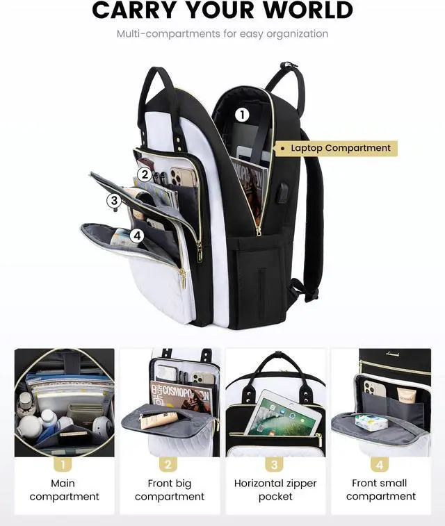 Alt view image 3 of 5 - LOVEVOOK Laptop Backpack, 19 x 13.3 x 7.9 in, D-black-white, Unisex