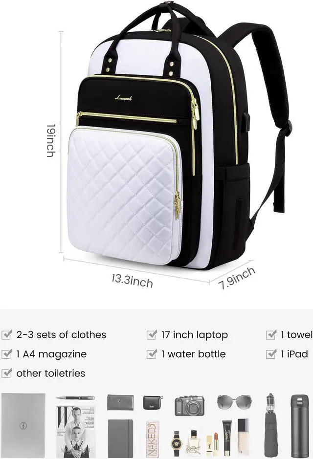 Alt view image 2 of 5 - LOVEVOOK Laptop Backpack, 19 x 13.3 x 7.9 in, D-black-white, Unisex