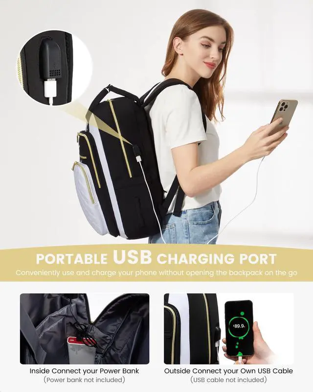 Alt view image 5 of 5 - LOVEVOOK Laptop Backpack, 19 x 13.3 x 7.9 in, D-black-white, Unisex