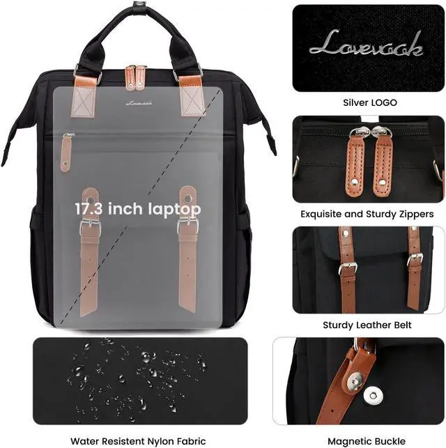 Alt view image 2 of 5 - LOVEVOOK Laptop Backpack for Women, Teacher Nurse Bag Work Travel Computer Backpacks Purse,Water Resistant Daypack with USB Charging Port, 17.3 inch
