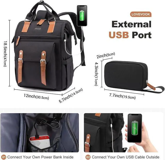 Alt view image 4 of 5 - LOVEVOOK Laptop Backpack for Women, Teacher Nurse Bag Work Travel Computer Backpacks Purse,Water Resistant Daypack with USB Charging Port, 17.3 inch