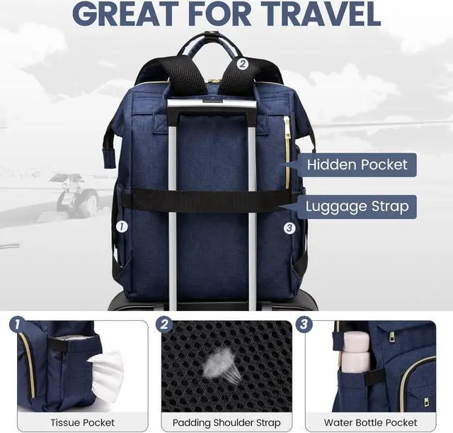 Alt view image 4 of 5 - LOVEVOOK Laptop Backpack for Women,18 Inch Professional Womens Travel Backpack Purse Computer Laptop Bag Nurse Teacher Backpack,Waterproof College Work Bags Carry on Back Pack with USB Port,Dark Blue