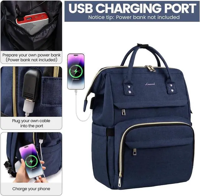 Alt view image 3 of 5 - LOVEVOOK Laptop Backpack for Women,18 Inch Professional Womens Travel Backpack Purse Computer Laptop Bag Nurse Teacher Backpack,Waterproof College Work Bags Carry on Back Pack with USB Port,Dark Blue