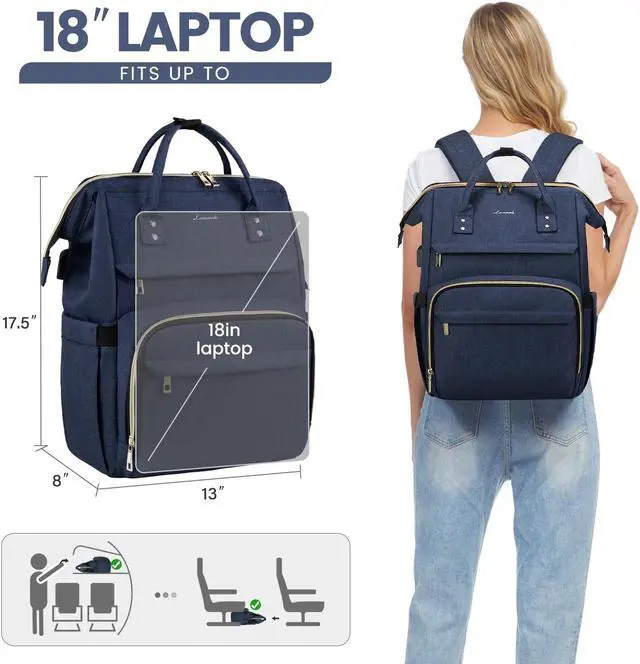 Alt view image 5 of 5 - LOVEVOOK Laptop Backpack for Women,18 Inch Professional Womens Travel Backpack Purse Computer Laptop Bag Nurse Teacher Backpack,Waterproof College Work Bags Carry on Back Pack with USB Port,Dark Blue