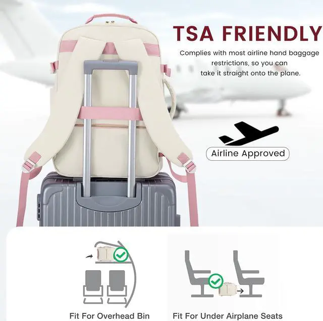 Alt view image 4 of 5 - LOVEVOOK 40L Large Travel Backpack for Women Men, 17 Inch Carry on Backpack for Traveling on Airplane, Personal Item Travel Bag Airline Approved, Business Causal Weekender Backpack, Beige-Pink