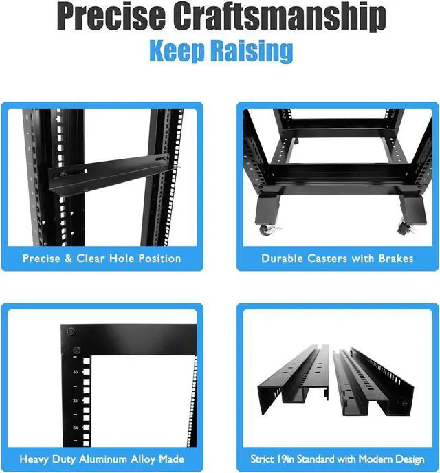 Alt view image 4 of 5 - Raising Electronics Server Rack Open Frame Rack 4 Post 19 inch Adjustable Server/Audio Rack Cold Rolled Steel(15U,31 Depth)